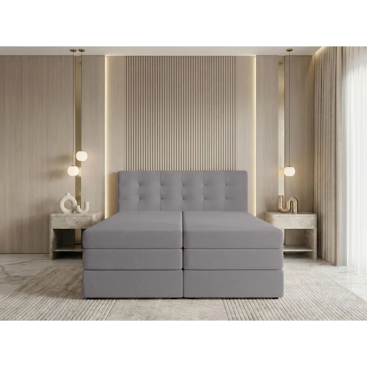 AX LIVING Finike Polsterbett 140x200 cm, Boxspringbett, Hellgrau – Bild 3