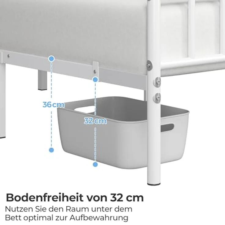 Yaheetech Metallbett 140x200 cm Bettrahmen mit Kopfteil Bettgestell aus Metall Gästebett mit Lattenrost für Schlafzimmer Gästezimmer Weiß – Bild 7