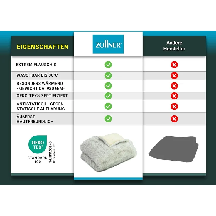 ZOLLNER Kuscheldecke 150x200 cm, Wendedecke 100% Polyester, beige – Bild 6