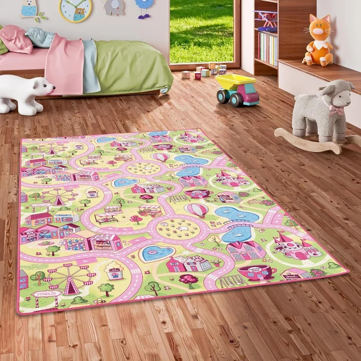 Snapstyle Kinder- und Spielteppich, 100% Polyamid, Rosa Village, 140x200 cm