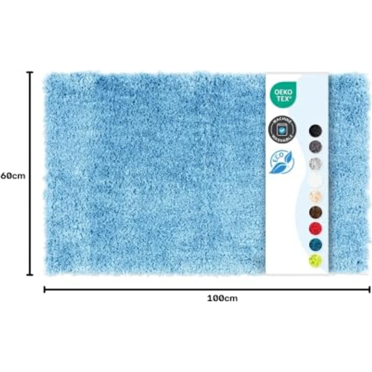 Floordirekt Badematte Sky, Hochflor Badezimmerteppich 30 mm, rutschhemmend & schnell trocknend, geeignet für Fußbodenheizung, eckig & rund (60 x 100 cm, Hellblau) – Bild 2
