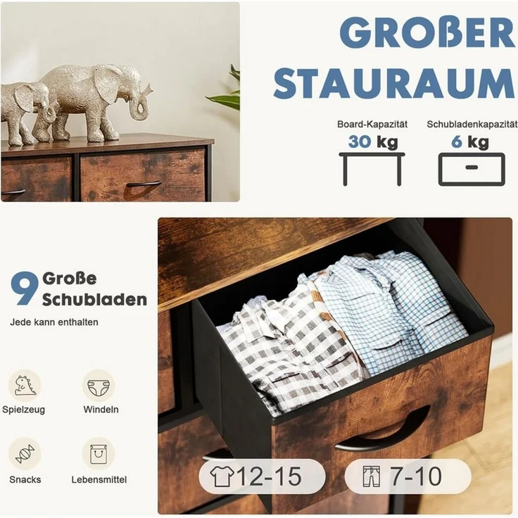 DUMOS Stauraumschrank Kommode mit Stoffschubladen, Stoffkommode für Schlafzimmer Geeignet Schubladenschränke – Bild 3