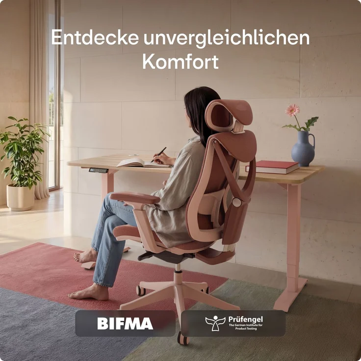 Desktronic Bürostuhl Verstellbarer Ergonomischer SitPro, Rosa 3-Dimensional Armlehne, Integrierte 5-Wege-Lendenwirbelstütze – Bild 3