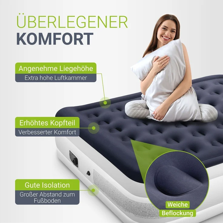 Juskys Luftmatratze selbstaufblasend mit integrierter Pumpe, PVC blau / weiß, 203 x 152 x 47 cm – Bild 5