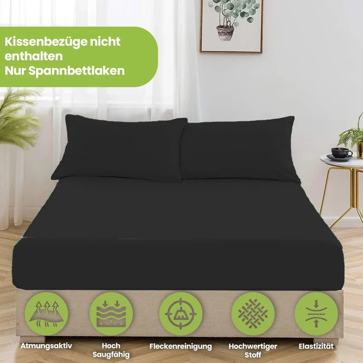 Jersey Spannbettlaken 140-160x200 100% Baumwolle weich bügelfrei komfort Schwarz – Bild 4