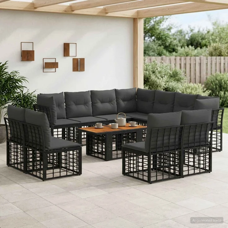 vidaXL Gartensofa-set 12 stk. Schwarz und Dunkelgrau 100 x 55 x 73 cm 3437877 – Bild 1
