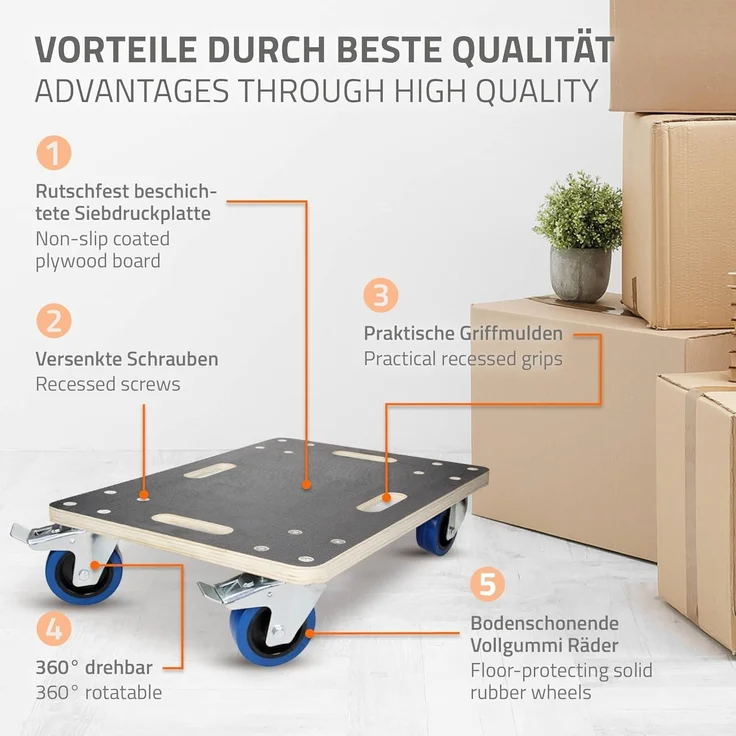 ECD Germany Möbelrolle Transportroller mit Siebdruckplatte, Möbel-Transport Transporthilfe, (1-St), Rollbrett Rollwagen Transportwagen Lastenroller Möbelhund Anthrazit – Bild 3