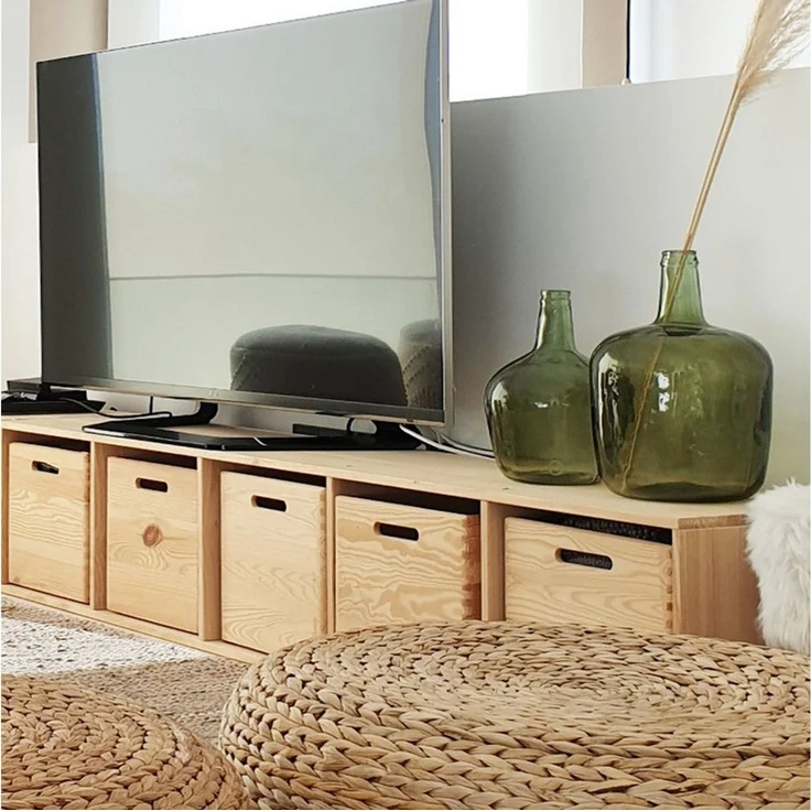 Astigarraga Kit Line Standregal Vollholz-Würfelregal mit fünf Fächern, Bücherregal, Raumteiler, Unbehandeltes Kiefernholz – Bild 3