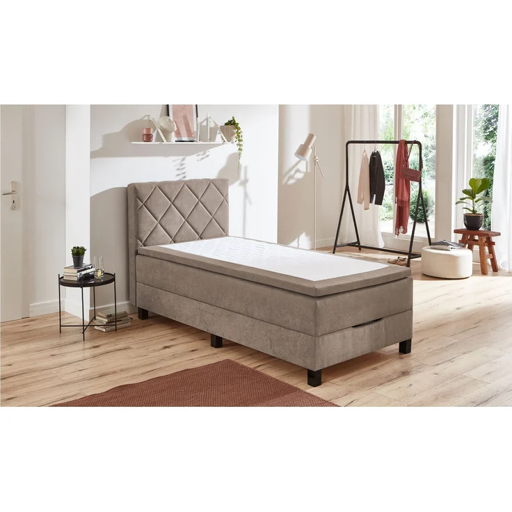 Boxspringbett Josh / Jeff 120 , Stoff , Beige, Braun, Grau , 120 x 110 x 211 cm – Bild 2