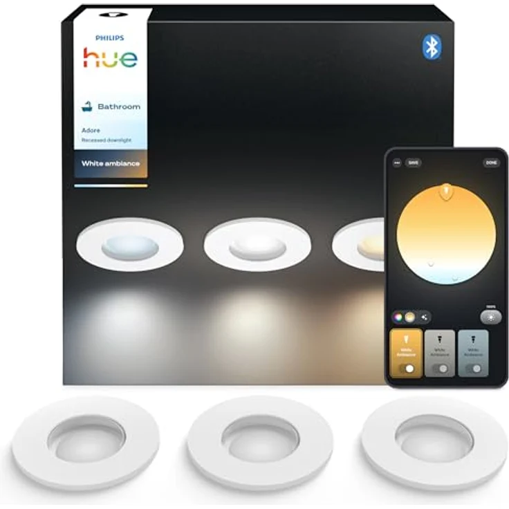 Philips Hue White Ambiance Adore 3er Deckenspots rund, weiß 3x250lm inkl. Dimmschalter, Bad-Beleuchtung, dimmbar, steuerbar via App, kompatibel mit Amazon Alexa (Echo, Echo Dot), neue Generation – Bild 2