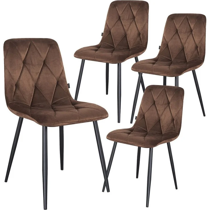 B&D home 4-Fußstuhl VICKA (4er Set, 4 St), Samtstoff Polsterstuhl mit Steppung & Metallgestell – Bild 2