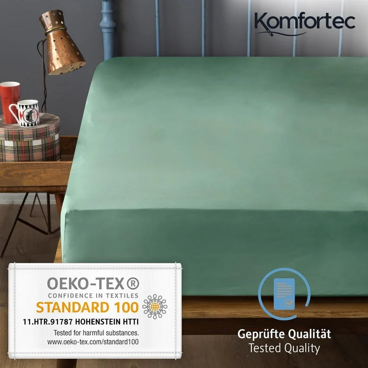 Komfortec Spannbettlaken Jersey 100% Baumwolle – 160x200 cm – 135g/m² – Weich, Atmungsaktiv & Hautfreundlich – Mit Rundumgummi – Oeko-Tex Zertifiziert – Für Boxspring, Topper & Matratzen – Grün – Bild 7