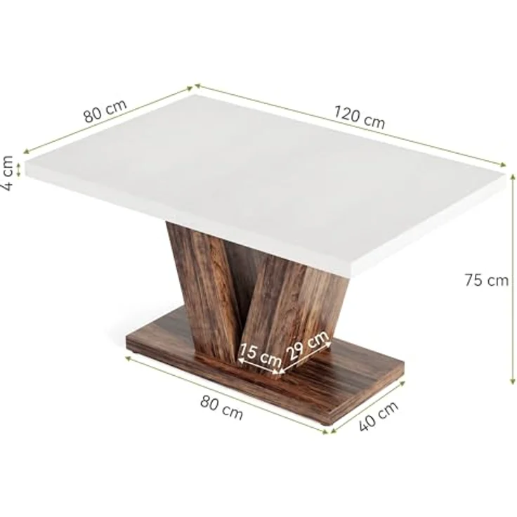LITTLE TREE 47 Zoll Esstisch für 4 Personen, moderner Esszimmertische, weißer rechteckiger Küchentisch mit rustikalem, braunem V-förmigem Sockel, Esstisch aus Holz für Esszimmer, Küche, Wohnzimmer – Bild 3