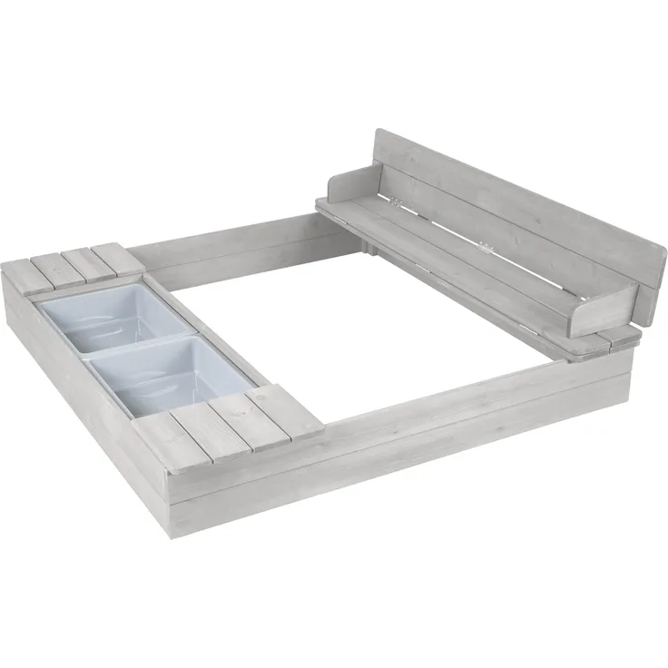 roba Sandkasten - aufklappbare Sitzbank - 2 Spielwannen - 4 abnehmbare Sitzplatten - wetterfest - Grau