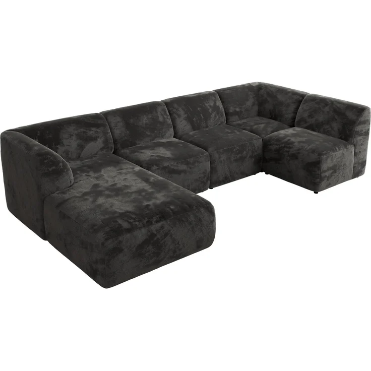 Modulares XXL-Ecksofa MODARO 5M, U-Form, Wohnlandschaft, 5-teilig, freistehend, Wohnzimmer Couch, HR-Schaumstoff - Dunkelgrau Plüsch - Links – Bild 8