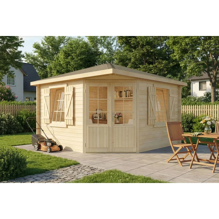 Alpholz 5-Eck Gartenhaus Monica Royal Gartenhaus aus Holz Holzhaus mit 28 mm Wandstärke Blockbohlenhaus – Bild 1