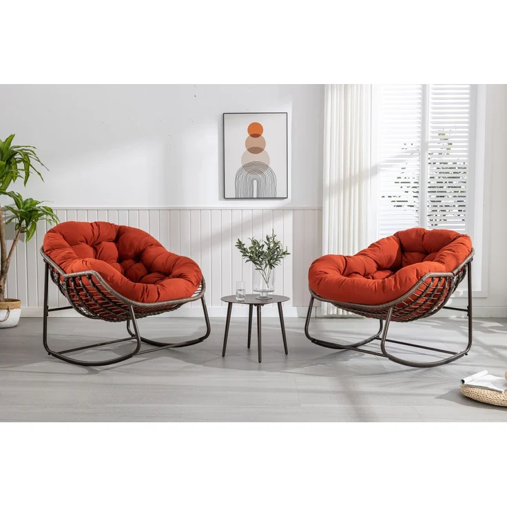 Rattan-Schaukelstuhl mit Stahlgestell, 78x106x90 cm, Orange – Bild 3