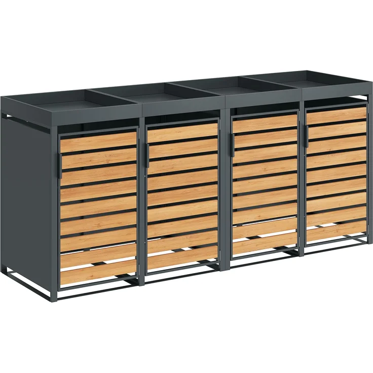 STEELSØN 'Kestra' Mülltonnenbox, 4 Tonnen mit Pflanzendach, 120L, anthrazit mit Holzoptik