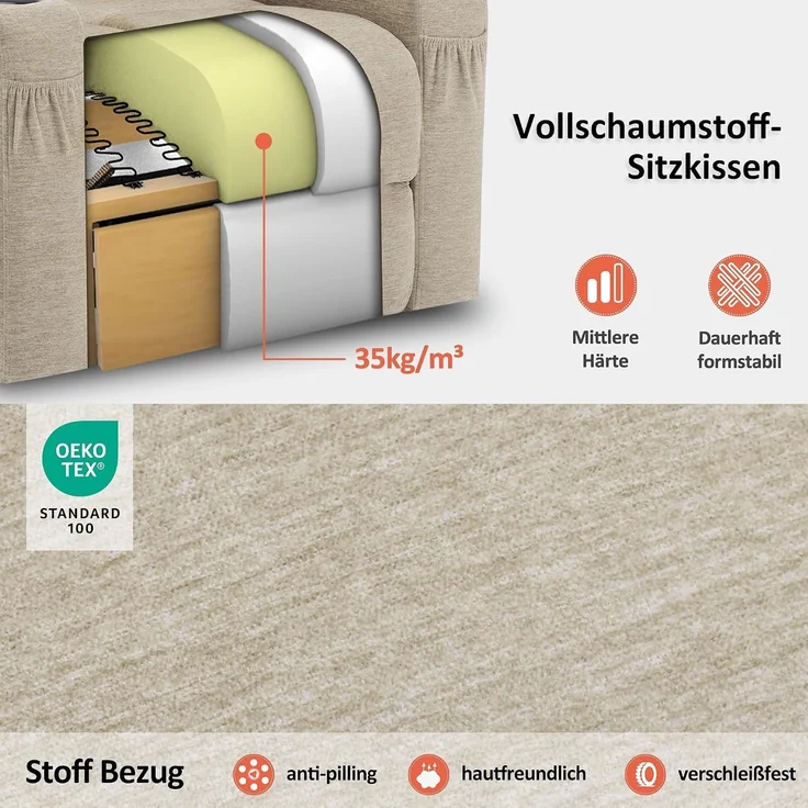 M MCombo Fernsehsessel mit Aufstehhilfe Elektrisch, 7102 (Stoff, Grau) – Bild 9