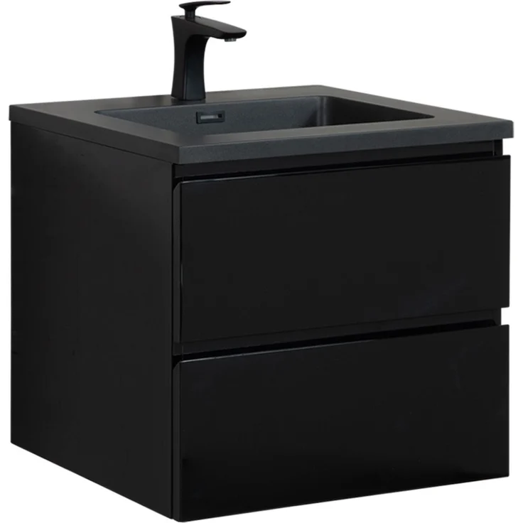 Badplaats Badmöbel Set mit Waschbecken und Unterschrank Angela 60 x 48 cm Schwarz Matt - Waschbeckenunterschrank mit Soft-Close und Schwarze Waschbecken, Vorgemontiert – Bild 1