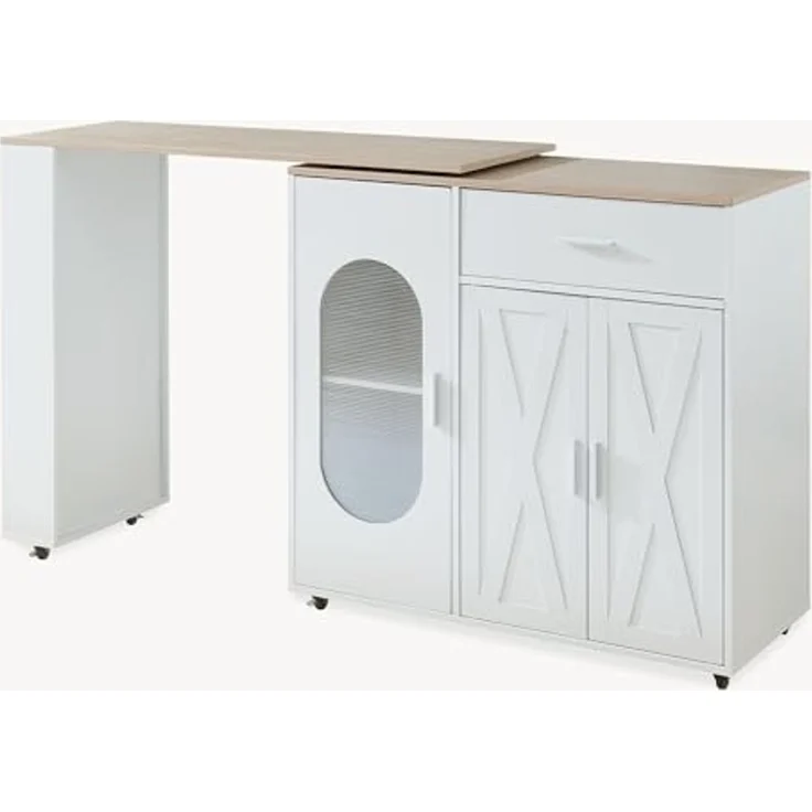Rollbare Kücheninsel mit drehbarer Arbeitsplatte Kudebola 115 x 40 x 94 cm Eicheoptik/Weiß [en. casa] – Bild 5
