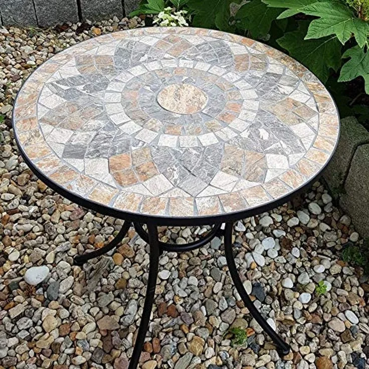 K&L Wall Art Gartentisch Mosaiktisch Steintisch Naturstein Mosaik Tischplatte (1-St), Balkonmöbel