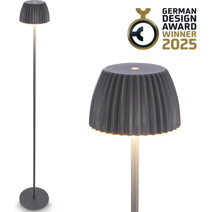 BRILONER - Riffle LED Stehlampe kabellos IP44 mit Touch, 19x124 cm, dimmbar, Memoryfunktion, Akku tauschbar, Akku Stehleuchte, Leselampe, Wohnzimmerlampe, German Design Award Winner 2025, Anthrazit – Bild 5