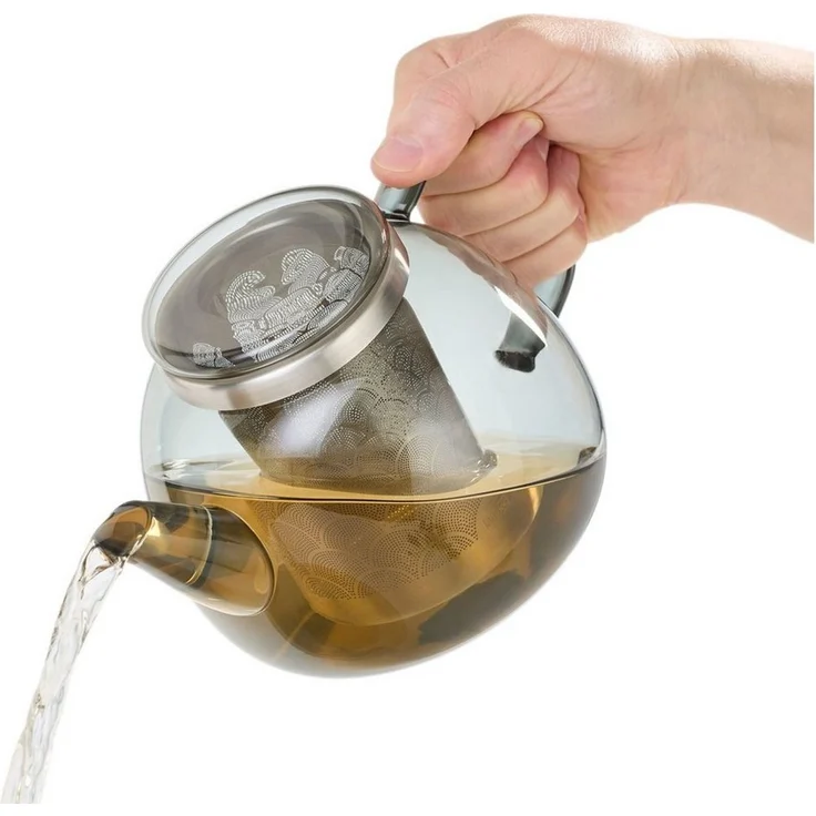 AdHoc Teekanne YUNA im Set mit Stövchen TUTO, 1,2 l, (Spar-Set, 2-St), edle Glaskanne in Rauchgrau mit Feinfilter und Stövchen – Bild 2