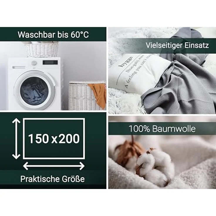 Zollner Kuscheldecke, Grau, 150x200 cm, 100% Baumwolle, Oeko-Tex® Standard 100, waschbar bis 60°C – Bild 4