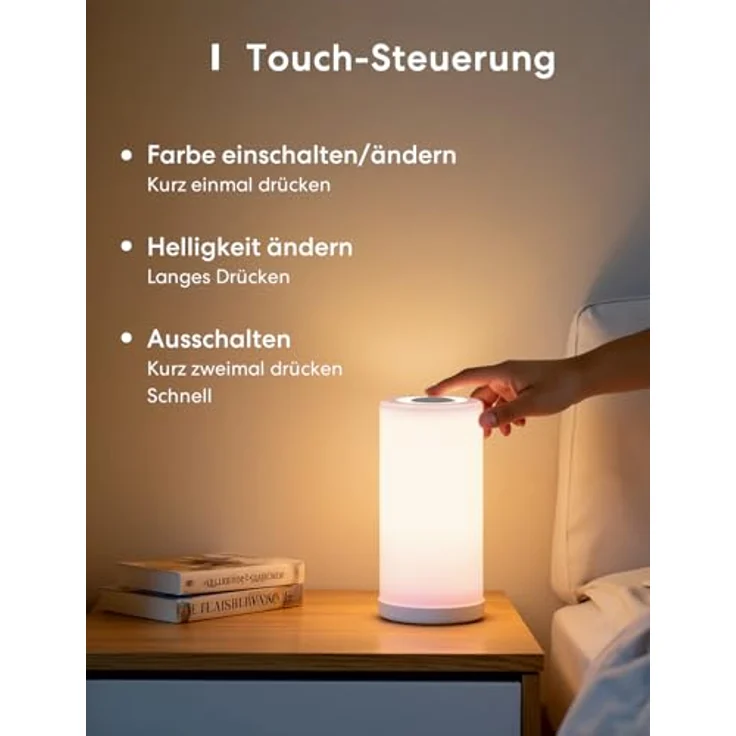 meross WLAN LED Nachttischlampe Funktioniert mit Apple HomeKit, Dimmbar RGBCW Atmosphäre Touch Nachtlampe für Schlafzimmer Wohnzimmer, Smart Nachtlicht Funktioniert mit Alexa, Google Home – Bild 6