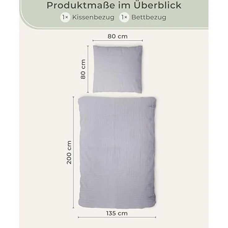 Laynenburg Bettwäsche Musselin aus 100% Baumwolle in 135x200 oder 155x220 cm, atmungsaktiv & bügelfrei – 3 lagig mit Reißverschluss & Haltebändern – Bild 4