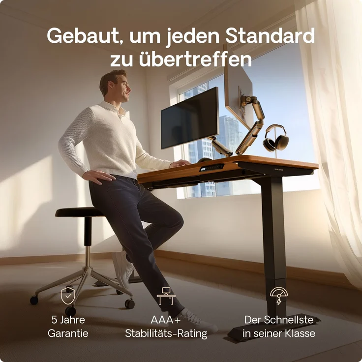 Desktronic HomePro Elektrisch höhenverstellbarer Schreibtisch 200x80cm Schwarz/Walnuss mit Memory-Funktion, Anti-Kollisions Technologie, USB-A und USB-C-Ladeanschlüssen – Bild 2
