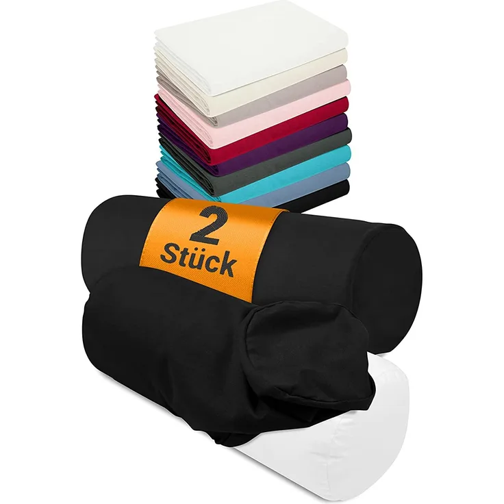 npluseins 2er Pack Bezüge und/oder Nackenrolle - ca. 40x15 cm - 1467. 2080, 1 Pack (2 Stück) - Bezüge in schwarz