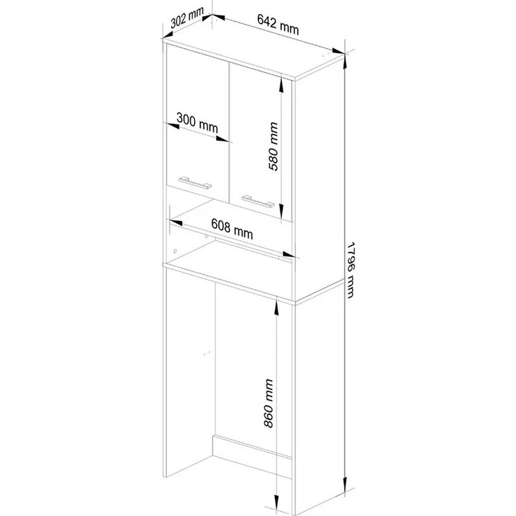Home Collective Waschmaschinenumbauschrank Waschmaschinen-Badezimmerschrank, 64x180 cm, 4 Schubladen (Aus hochwertigem, abriebfestem Material gefertigte Aufbewahrung) Verstellbare Aufhänger & Montagehalter - Weiß-Schwarz Hochglanz – Bild 2
