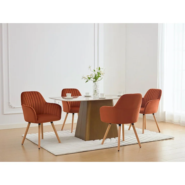 Vente-unique - Stuhl mit Armlehnen - Samt & Metall in Holzoptik - Terracotta - ELEANA – Bild 9