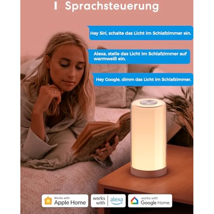 meross WLAN LED Nachttischlampe Funktioniert mit Apple HomeKit, Dimmbar RGBCW Atmosphäre Touch Nachtlampe für Schlafzimmer Wohnzimmer, Smart Nachtlicht Funktioniert mit Alexa, Google Home – Bild 3