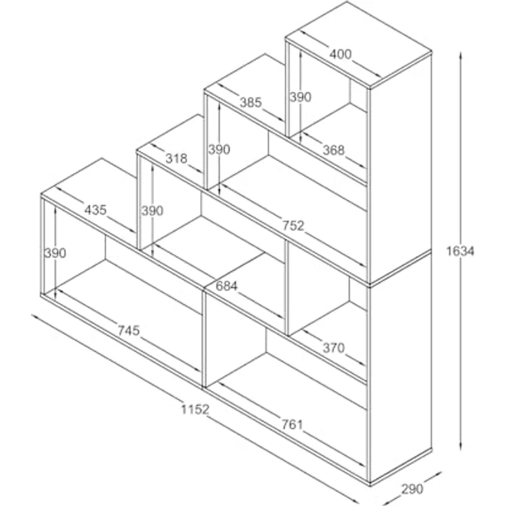 MID.YOU Regal Dubila, Bücherregal aus Holzwerkstoff in Buche, stehend, 155x163x29 cm – Bild 4