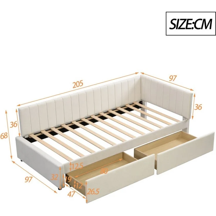 Odikalo Polsterbett Schlafsofa 90*200 Multifunktionsbett mit/ohne 2 Stauraumschubladen – Bild 3