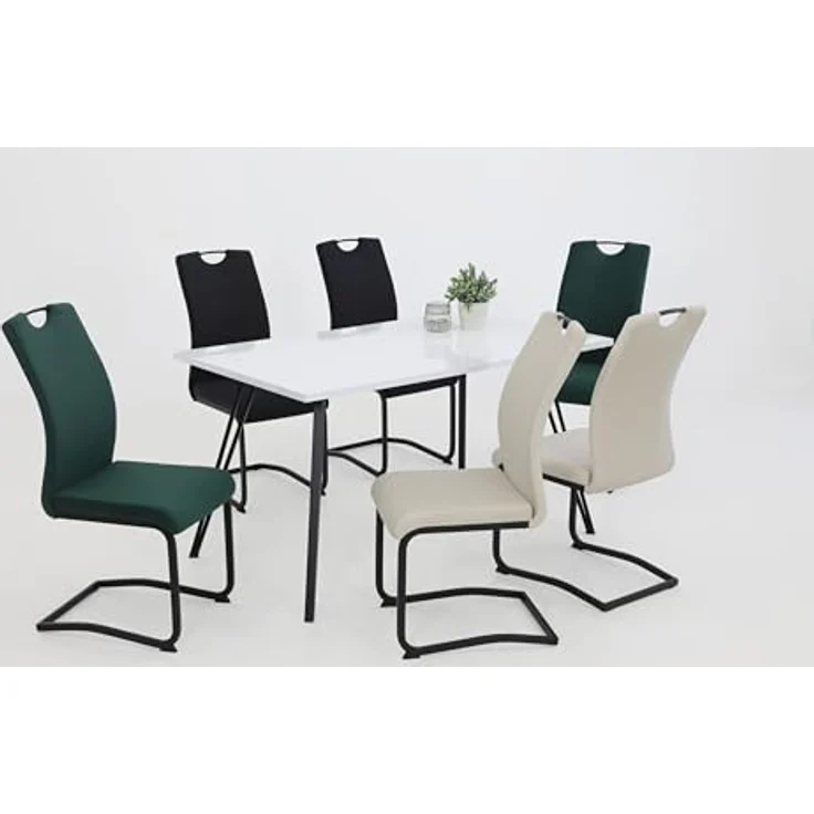 Hela Tische, 2er Set Esszimmerstuhl Freischwinger Riga, Bezug Samt Cordoptik Schwarz, Vierkant Schwinger-Gestell, Lehne mit Griff, 120kg belastbar – Bild 8