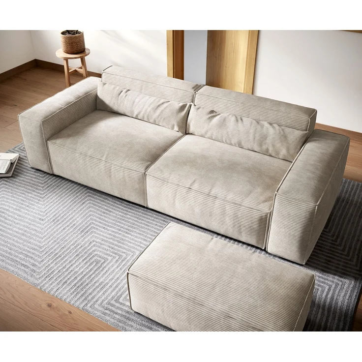Big-Sofa Sirpio XL 270x130 cm Cord Beige mit Hocker – Bild 4