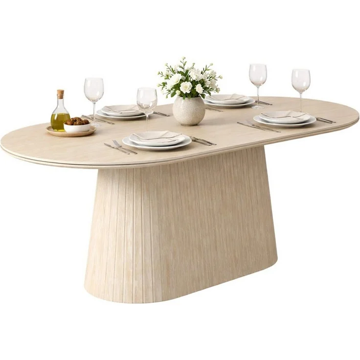 HOOZ Wohnzimmertisch Esstisch oval modern Säulenfuß Keramikplatte 180x90 cm Travertin-Optik (Einzelprodukt, 1× Esstisch), Keramik-Tischplatte, verschiedene Varianten, pflegeleicht & stabil – Bild 1