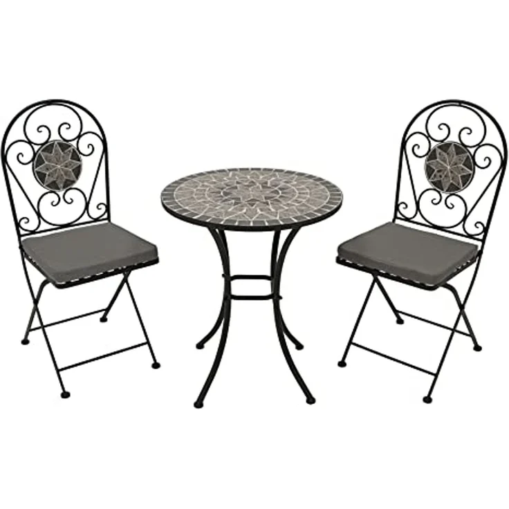 DEGAMO SIENA Bistroset 3-teilig, Metall + Mosaik, schwarz/grau, Tisch 60cm rund – Bild 1