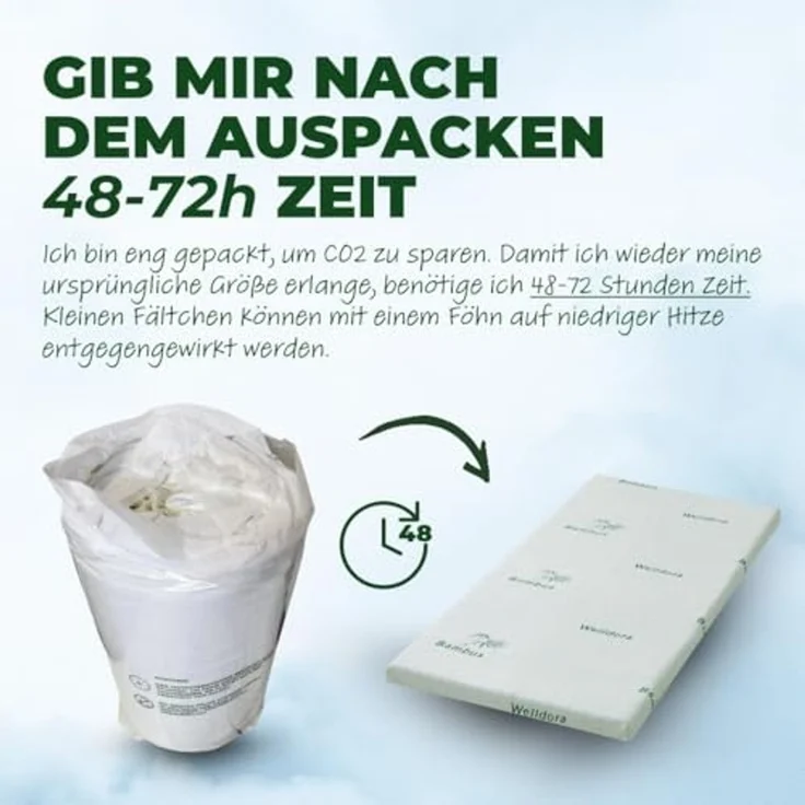 Welldora, Topper – BRAUCHT 7–10 Tage, UM Sich GANZ ZU ENTFALTEN, 8 cm hoch, - Memory Foam, (Für unbequeme Matratze & Boxspringbett, wendbar mit 2 Härten, Bambus & fachärztlich geprüft), Orthopädischer 5-Zonen-Matratzentopper – Bild 5