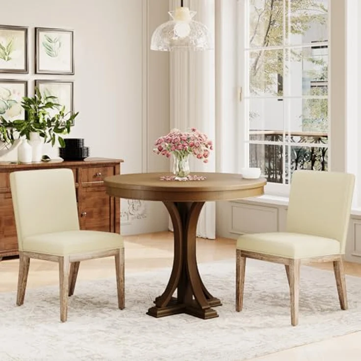 COLAMY Esszimmerstühle 2er Set, Moderne Esszimmerstühle mit Stoffbezug, Küchenstühle im Landhausstil für Restaurant und Wohnzimmer, Beige – Bild 2