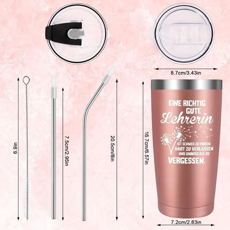 Livole Lehrerin Geschenk - Thermobecher 600ml Kaffee Becher to go Roségold – Bild 7