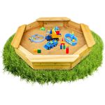 Coemo 6-eckiger Sandkasten Sally Holz inkl. Bodenplane 135x135x20 cm