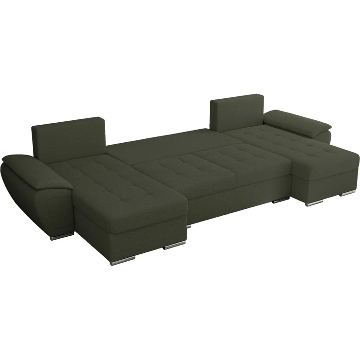 U-förmiges Ecksofa mit Schlaffunktion, genähter Sitz, zwei Armlehnen und losen Kissen - UMBRIA U - Grün Boucle – Bild 5