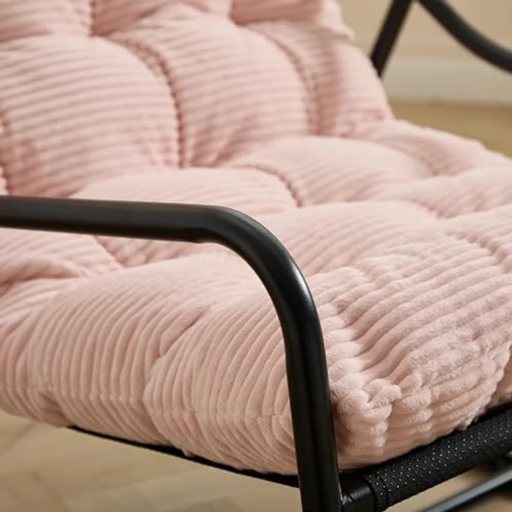 Ball & Cast Schaukelstuhl für Drinnen & Draußen, Rocking Chair mit Gepolstertem Kissen und Fußstütze, Balkonsessel für Wohnzimmer, Garten & Terrasse, Rosa – Bild 7