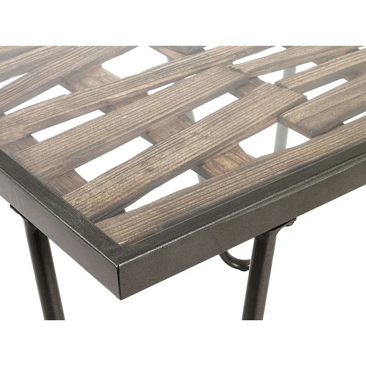 Beistelltisch Couchtisch Glastisch Wood quadratisch Glasplatte mit Massivholz Stahlrohr anthrazit-natur 50x50 cm – Bild 3