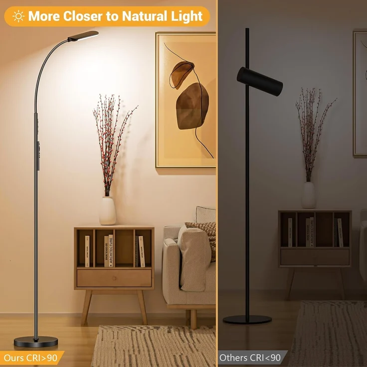 YICAIZI Stehlampe Wohnzimmer - 18W LED Dimmbar Stehende Lampe mit Fernbedienung, 1200Lumen Stehend Leselampe mit 4 Farbtemperaturen & 4 Helligkeiten für Schlafzimmer, Büro, Schwarz – Bild 3